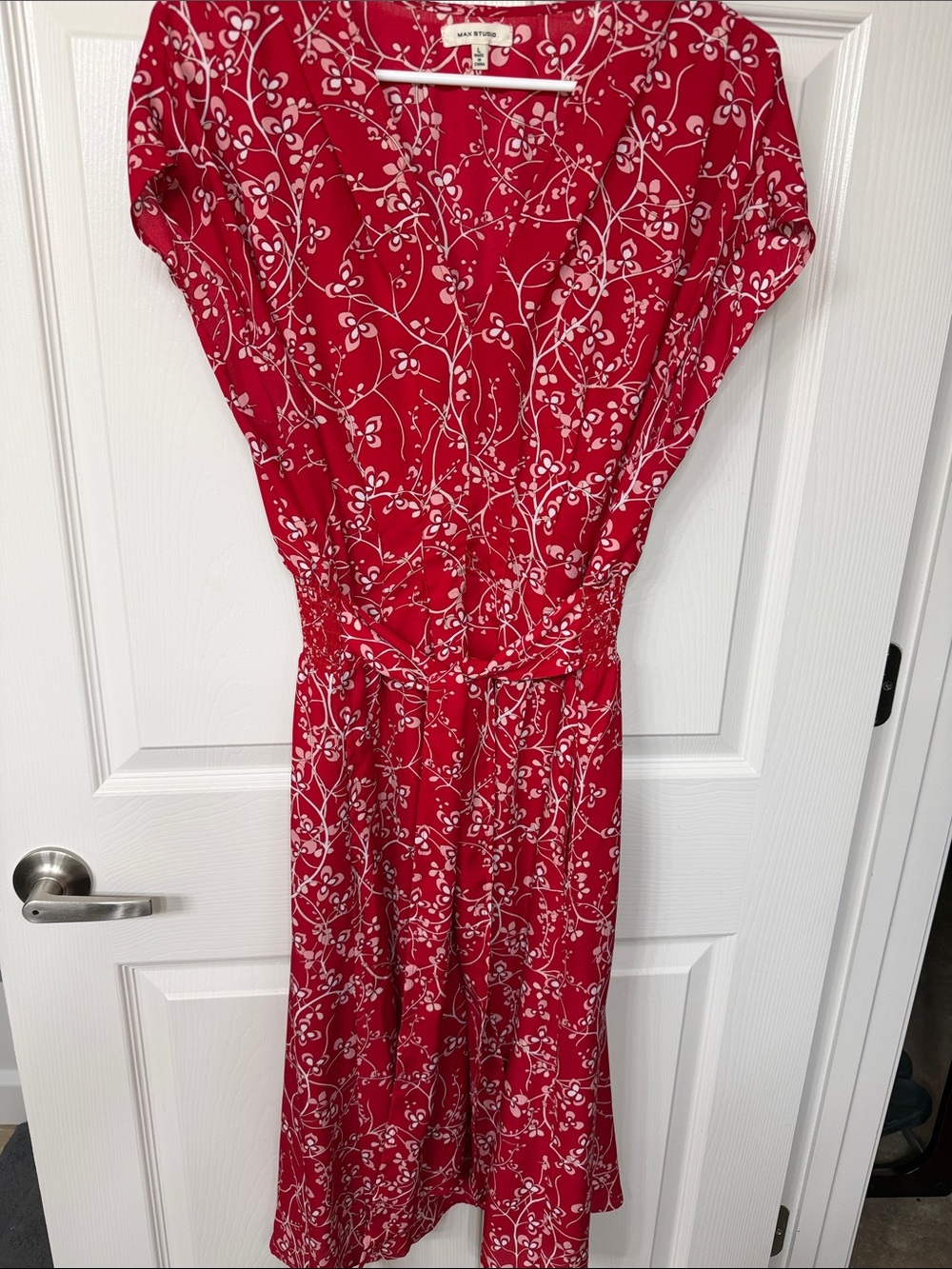 Max Studio Red Floral Vine Midi Dress